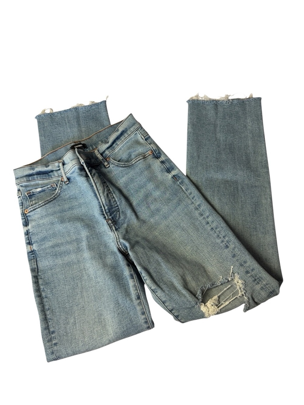 Express Light Blue Straight Leg Distressed Jeans